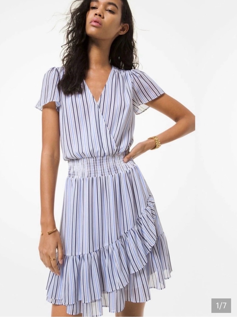 Michael Kors Blue and White Striped Mini Dress EUC Size M